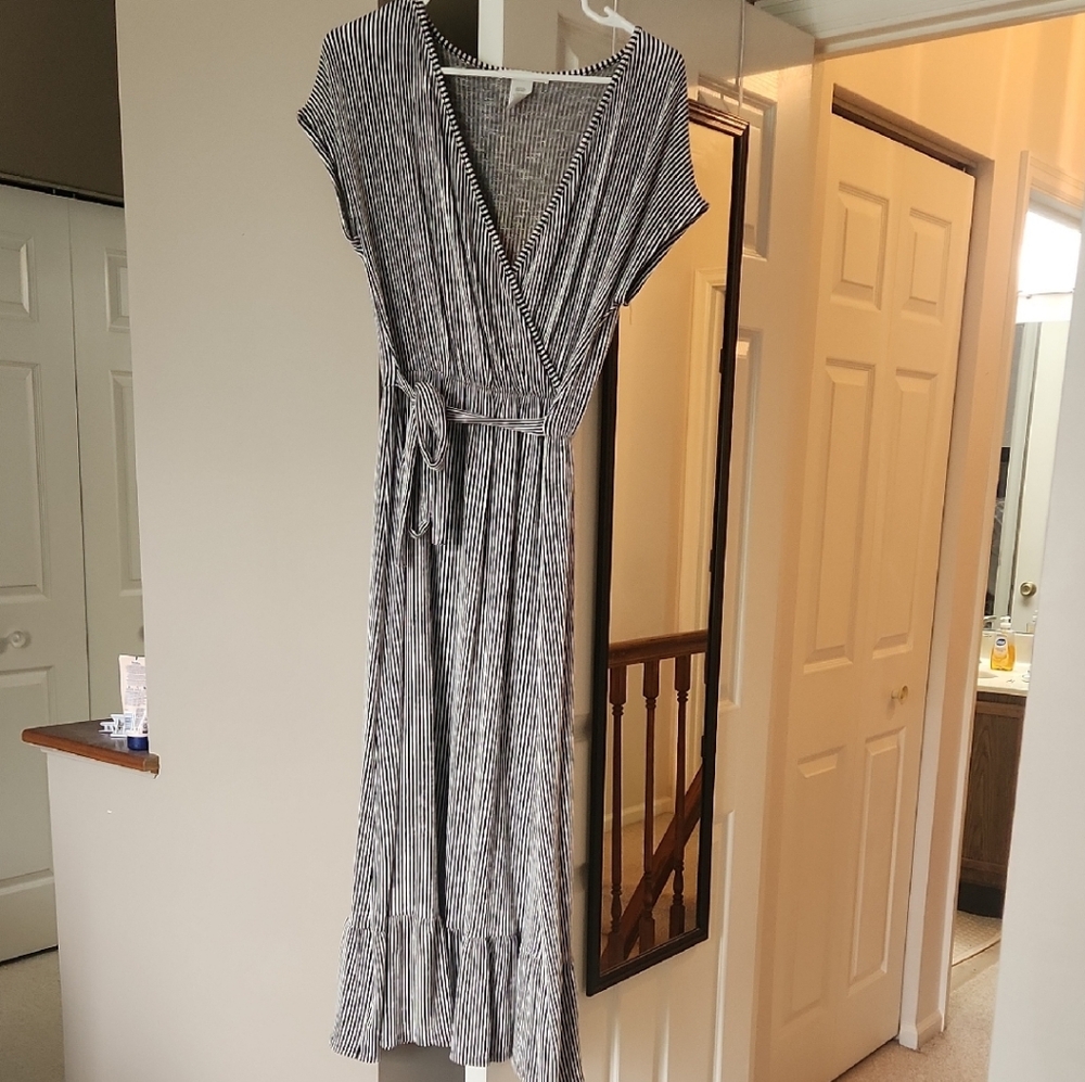 Caution To The Wind Black and White Striped Maxi Dress